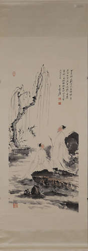 A Chinese figure painting, Zhang Daqian mark