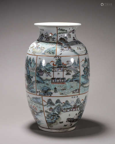 A famille rose landscape porcelain vase