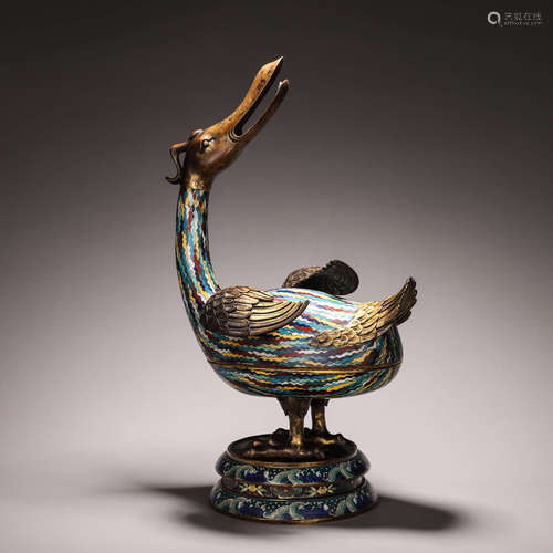 A gilding cloisonne duck shaped incense burner