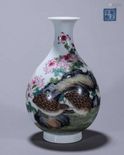 A famille rose quail porcelain yuhuchunping