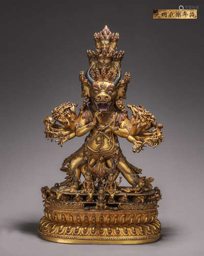 A gilding copper Yamantaka statue