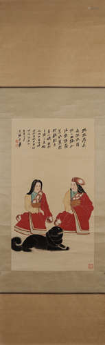 A Chinese figure painting, Zhang Daqian mark