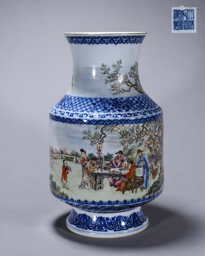 A blue and white famille rose figure porcelain vase