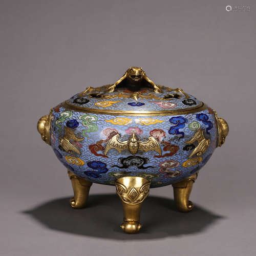 A bat patterned gilding cloisonne censer