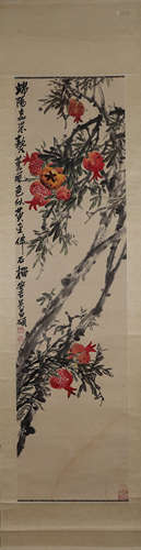 A Chinese pomegranate painting, Wu Changshuo mark