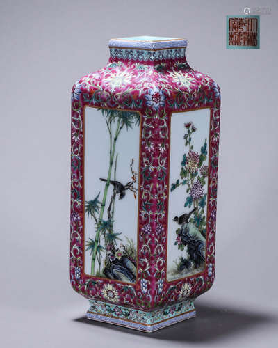 A famille rose bird and flower porcelain vase