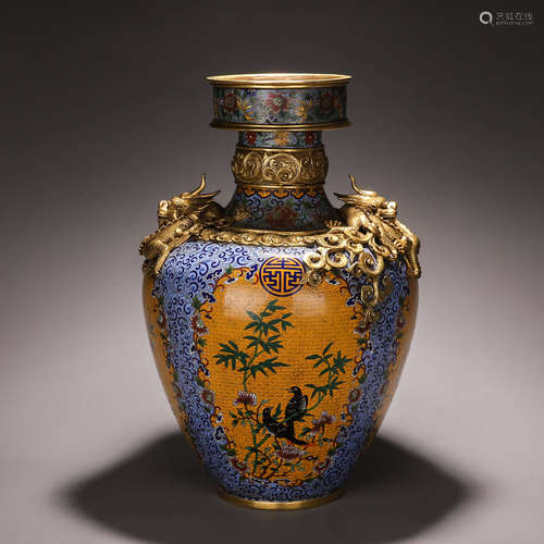 A dragon patterned gilding cloisonne vase