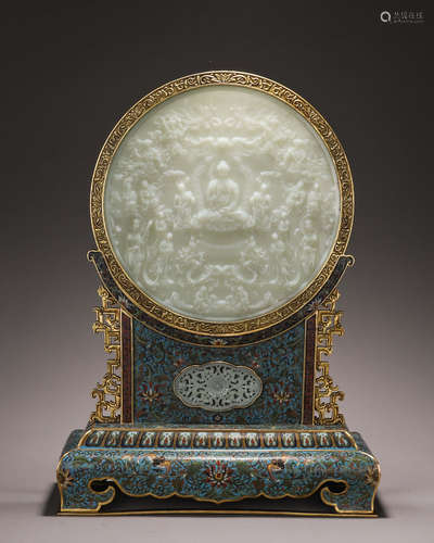 A cloisonne Hetian jade-inlaid screen