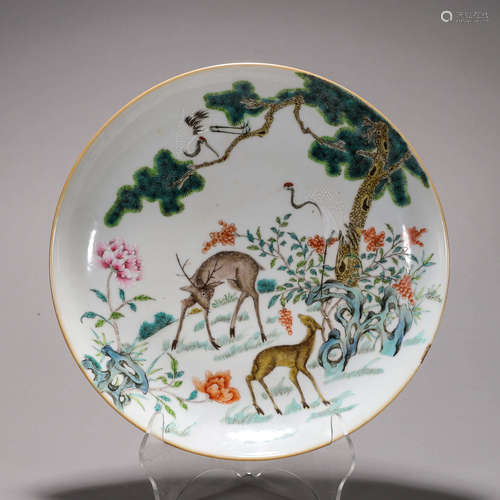 A famille rose deer porcelain plate