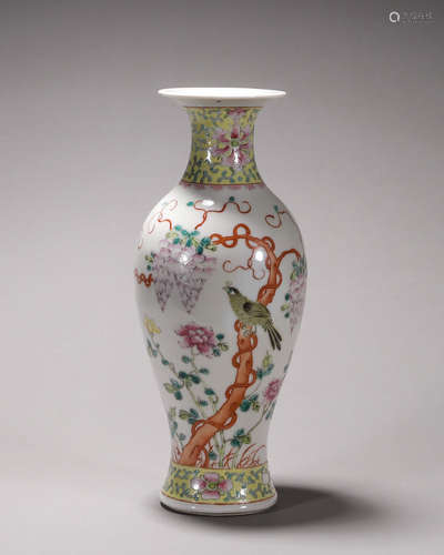 A famille rose bird and flower porcelain vase