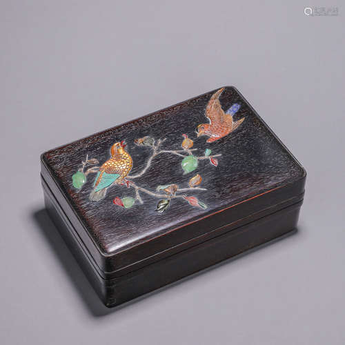 A bird and flower red sandalwood box