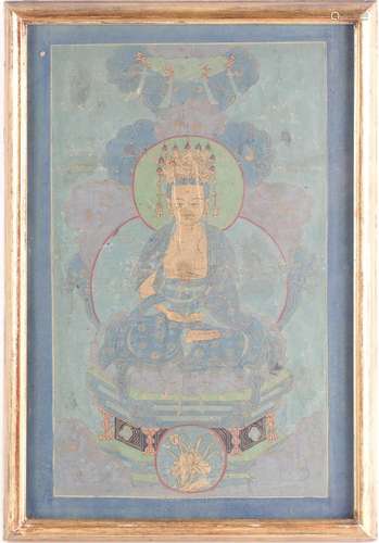 A Chinese gouache painting on silk of Bodhisattva Mahasthama...