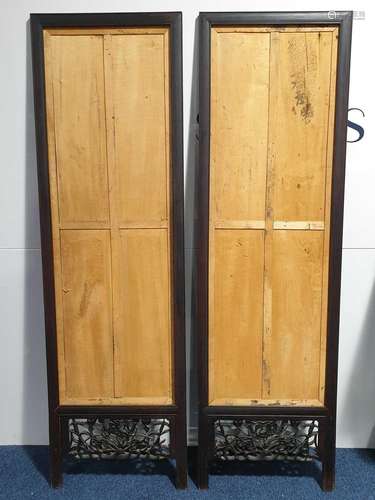 A pair of Chinese hardwood screen panels