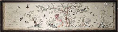 A large Chinese silk embroidered panel