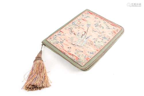 A Chinese silk embroidered blotter cover