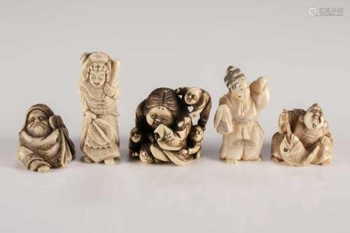 A collection of five Japanese ivory netsuke