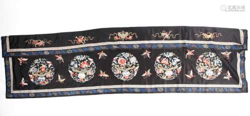 A large Chinese embroidered silk altar table panel