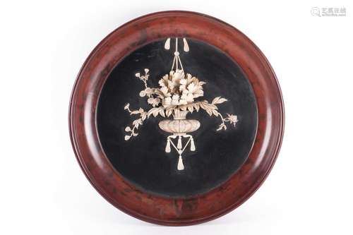 A large Japanese lacquer and shibayama dished plaque