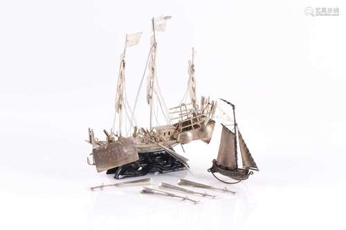 A Chinese silver model of an armed boat