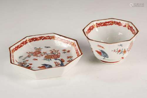 A Japanese kakiemon octagonal tea bowl & saucer