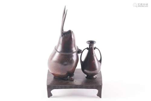 A Japanese bronze incense burner