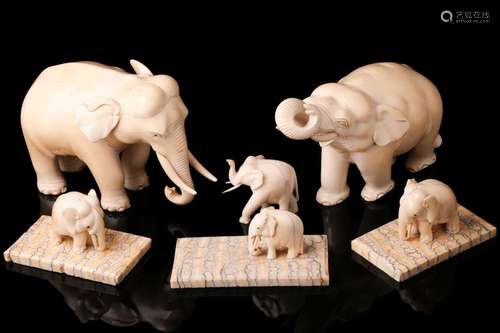 A large Indian carved ivory figure of an elephant with inset...