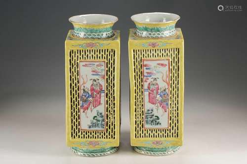 A pair of Chinese porcelain reticulated lanterns