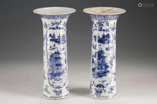 A pair of Chinese blue & white vases