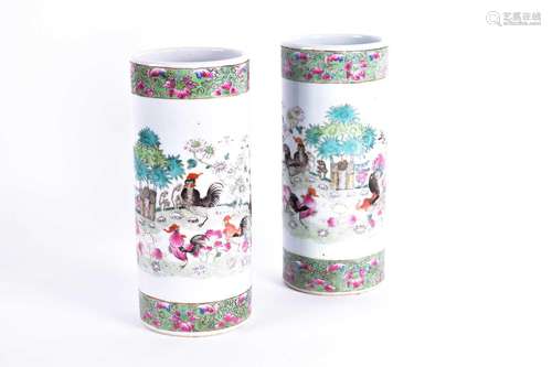 A pair of Chinese famille rose sleeve vases