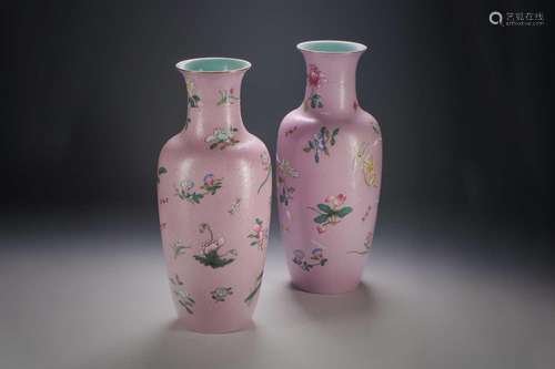 A pair of Chinese Famille Rose vases