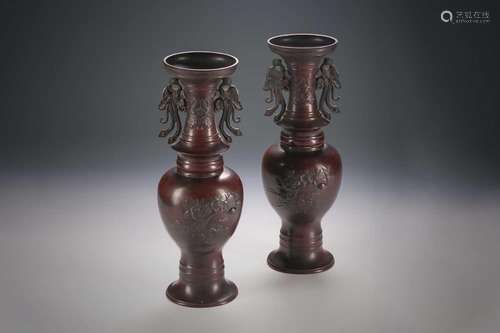 A pair of Japanese bronze vases