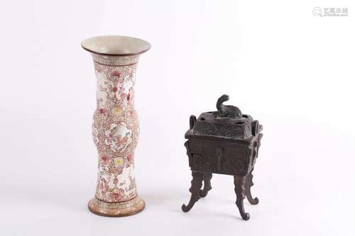 A Chinese Canton enamel Gu form vase