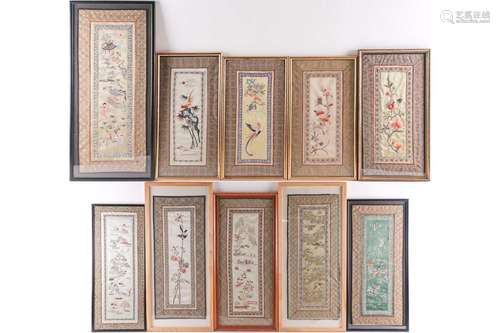 Ten Chinese embroidered silk panels