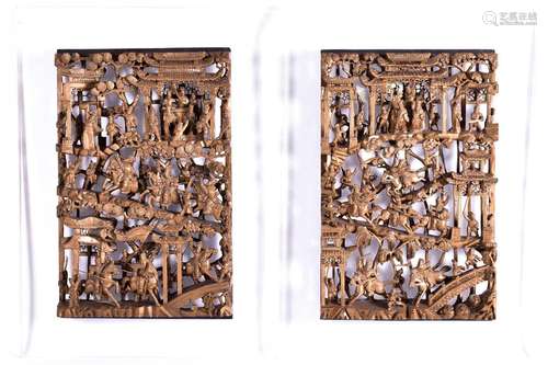 A pair of Chinese Chaozhou gilt wood carvings