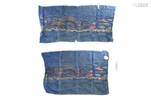 A pair of Chinese embroidered silk dragon panels