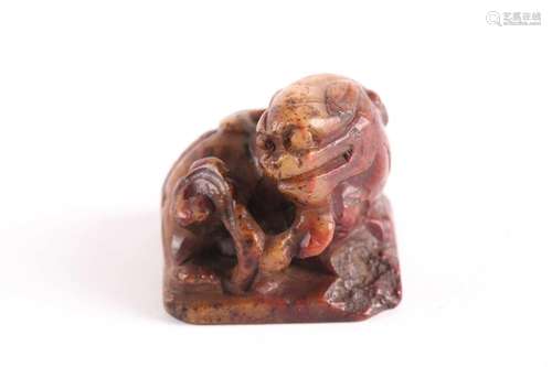 A Chinese carved soapstone Bixie seal