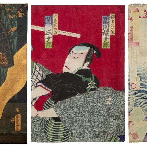 Utagawa Kunisada, Japonais 1786-1865, trois portraits de kab...