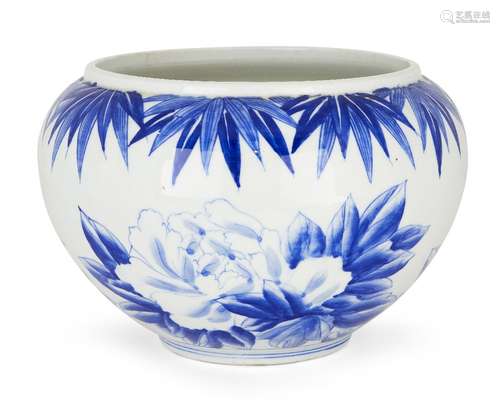 Jardinière japonaise Arita, 19e siècle, pivoines bleues et b...