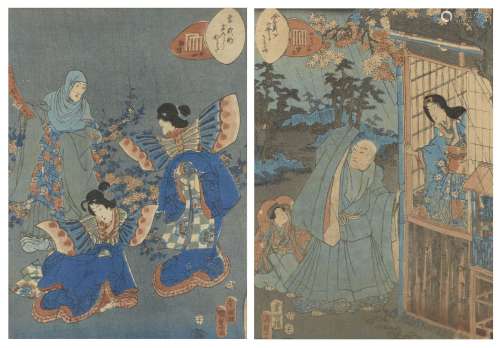Utagawa Kunisada, Japonais 1786-1865, Danse des papillons et...