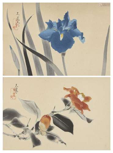 Une paire d'encres japonaises sur soie, 19ème siècle, représ...