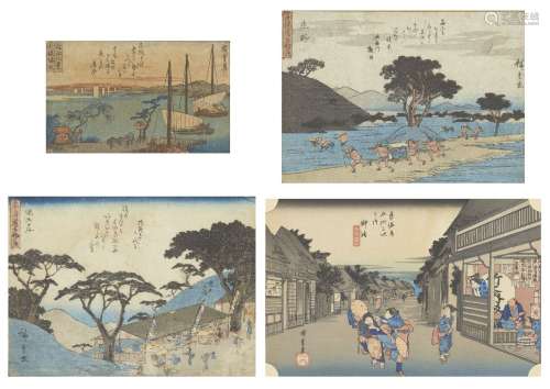 Utagawa Hiroshige, Japonais 1797-1858, trois gravures sur bo...
