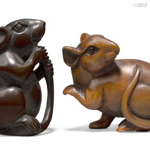 Deux netsuke de rats en buis japonais, 20e siècle, chacun fi...