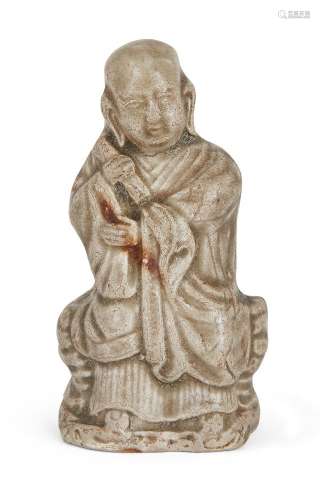 Figure de moine chinoise Yaozhou en glaçure céladon, dynasti...
