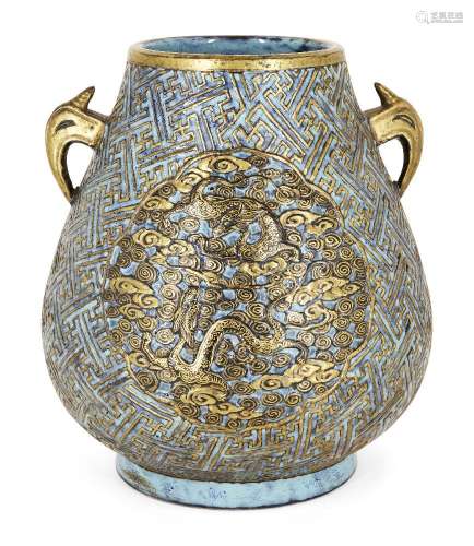 Vase en trompe-l'œil archaïque en porcelaine de Chine, hu, 1...