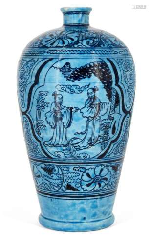 Un vase chinois en grès de Cizhou à glaçure turquoise, meipi...