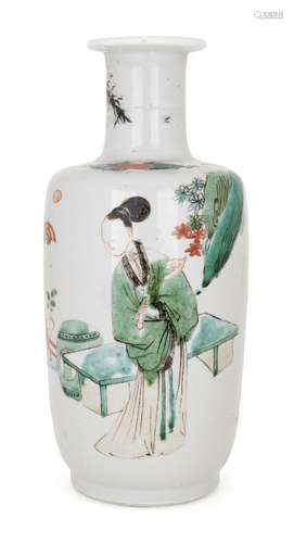 Vase rouleau en porcelaine chinoise de famille verte, 18e/19...