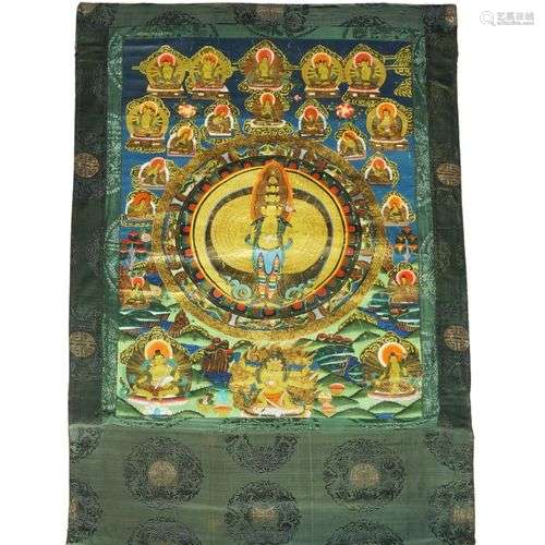Un thangkha tibétain, milieu du 20e siècle, centré avec une ...