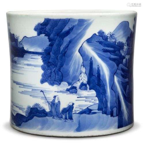 Bitong en porcelaine chinoise bleu et blanc, fin du XIXe/déb...