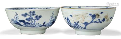 Deux bols d'épave en porcelaine bleue et blanche provenant d...