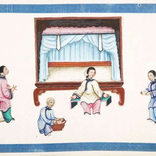 Un album de douze peintures chinoises à la gouache sur papie...